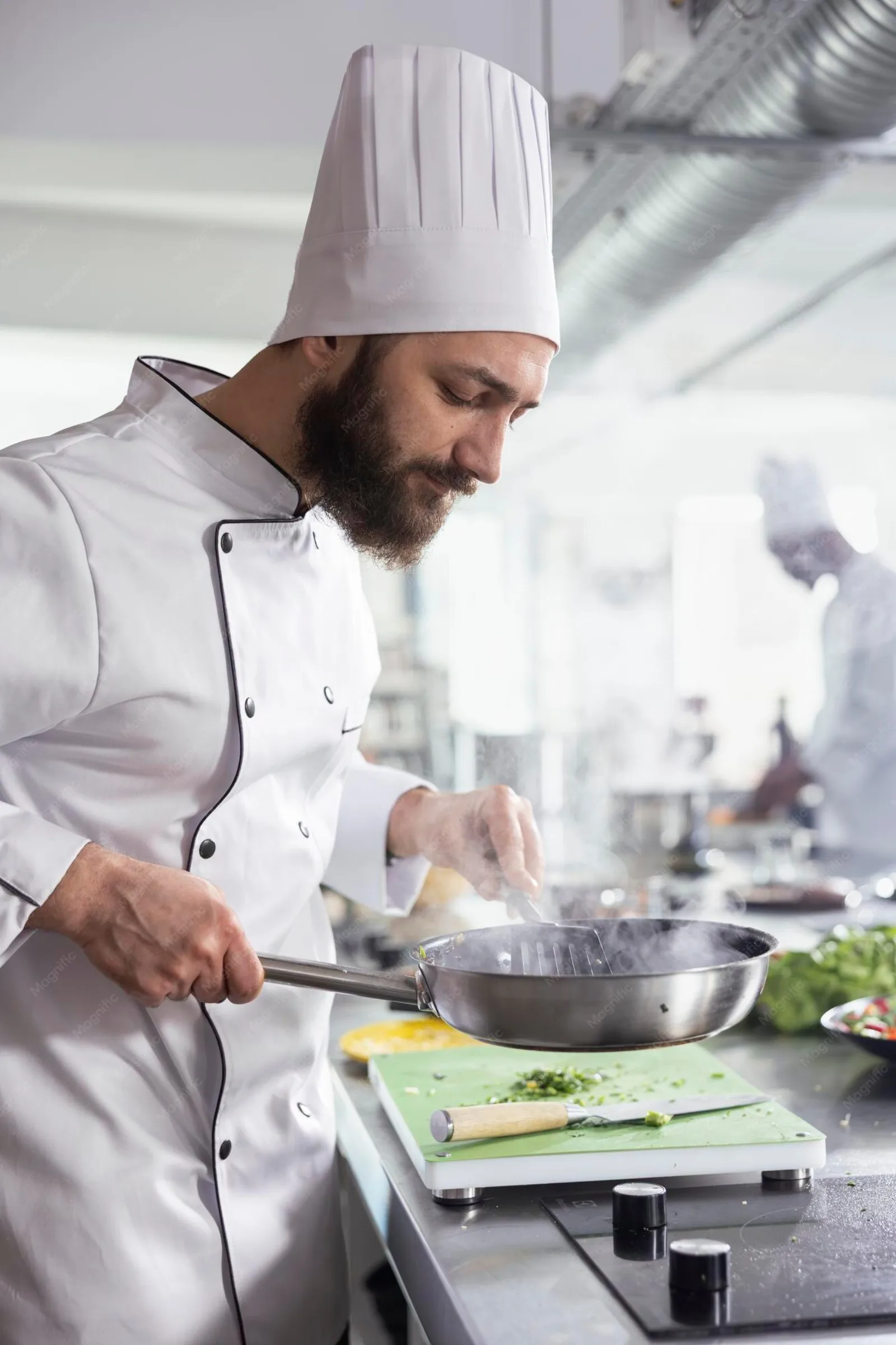 A chef at the stove in a cloud kitchen