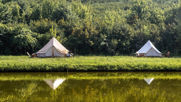 Glamping tents under the stars